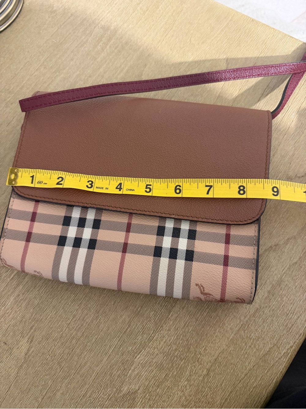 Burberry Tan Check and Brown Leather Crossbody Bag - Picture 13 of 13